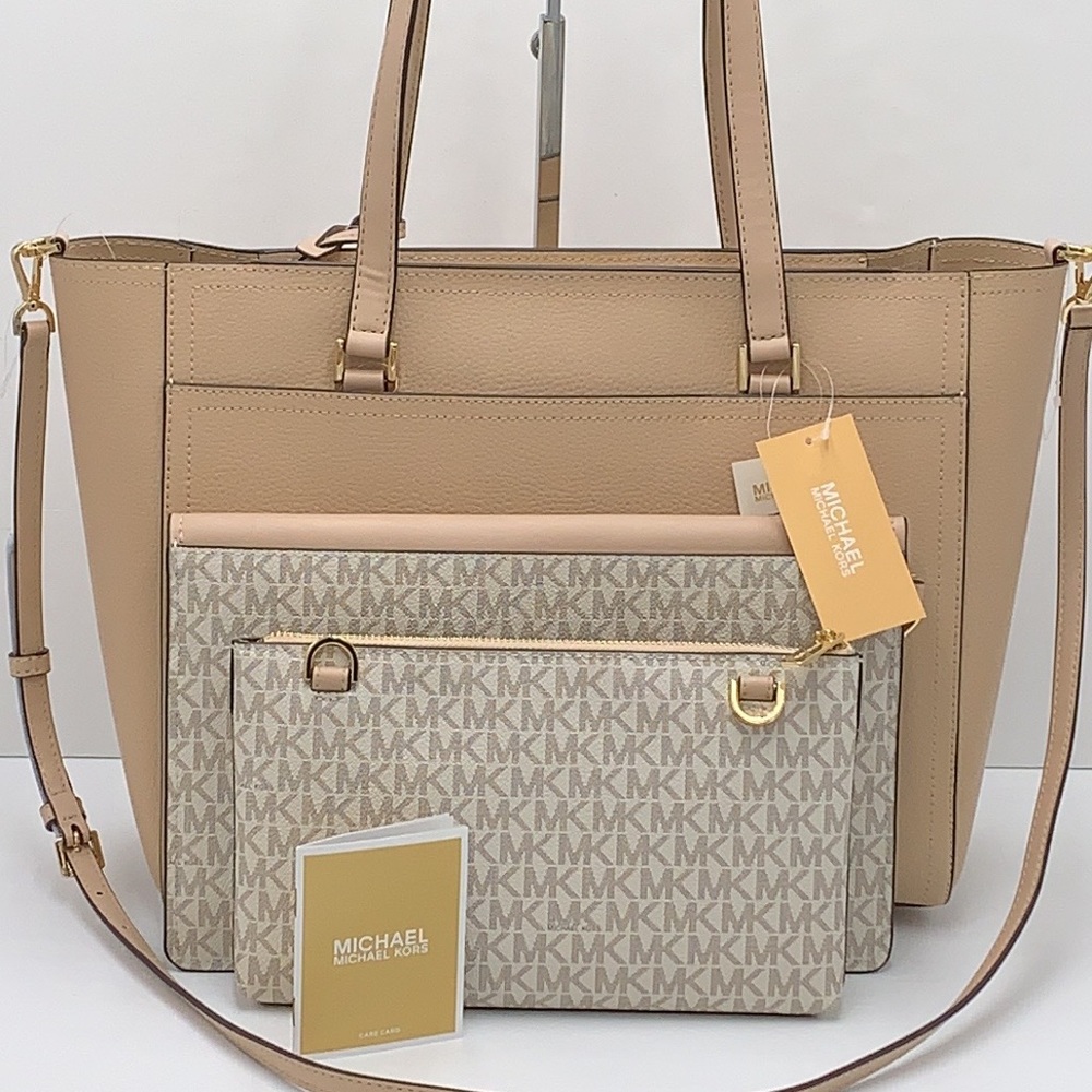 Michael Kors Maisie Large Pebbled Leather 3-in-1 Tote Bag Buff Signature Multi - Picture 4 of 16